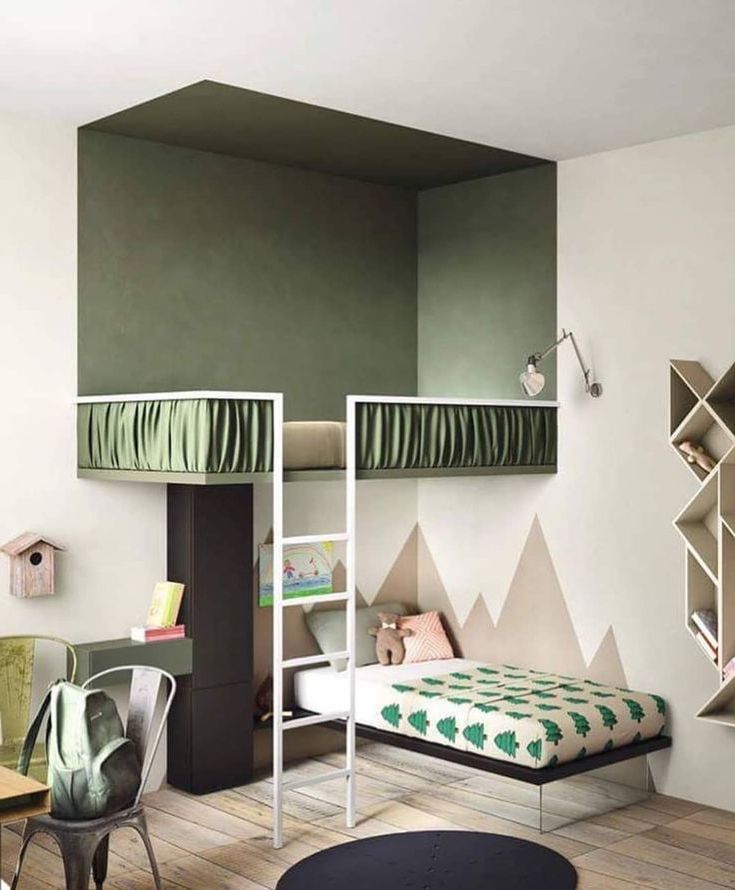 Оригинальное решение оформления детской с удобными зонами для сна